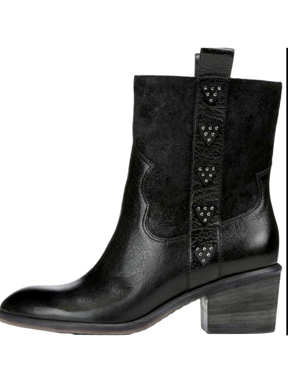 Donald J. Pliner Black Daze Leather/Suede Studded Western Cowboy Booties
